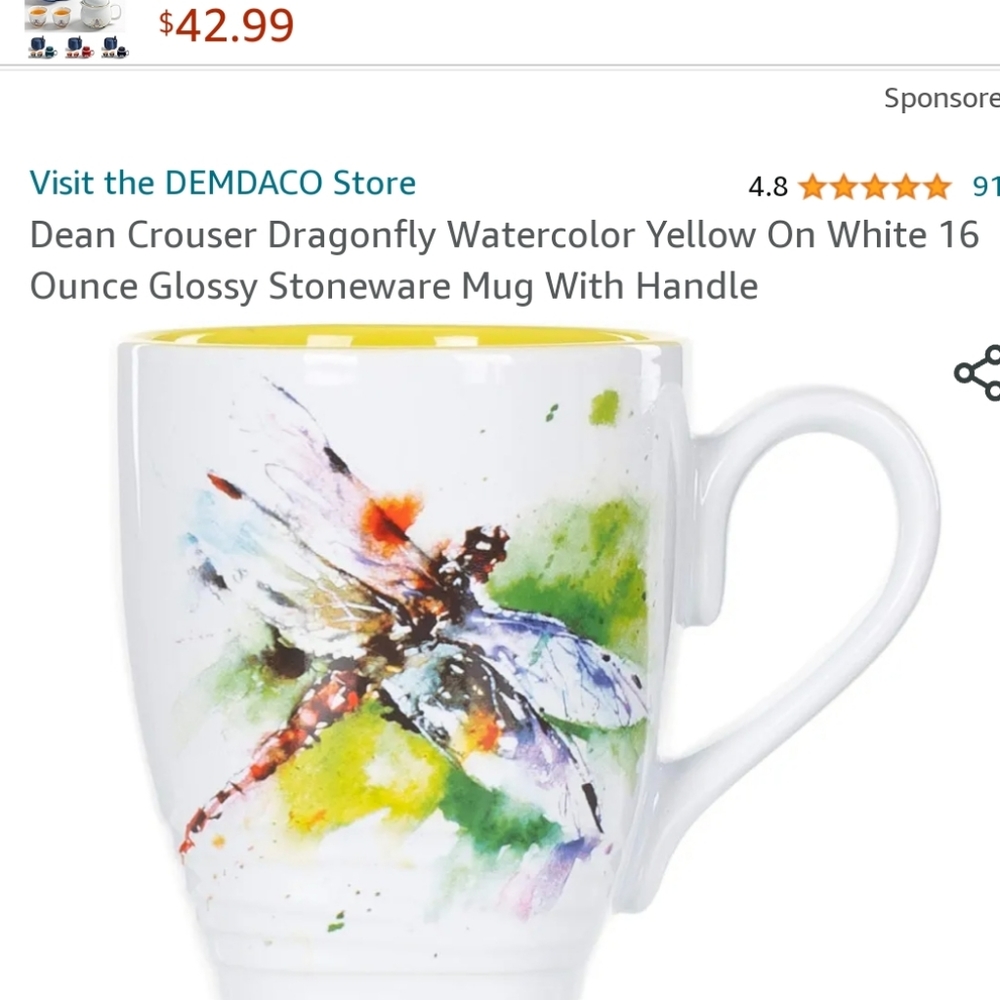 Dean Crouser Demdaco  Dragonfly Glossy  Stoneware Mug - Picture 10 of 10